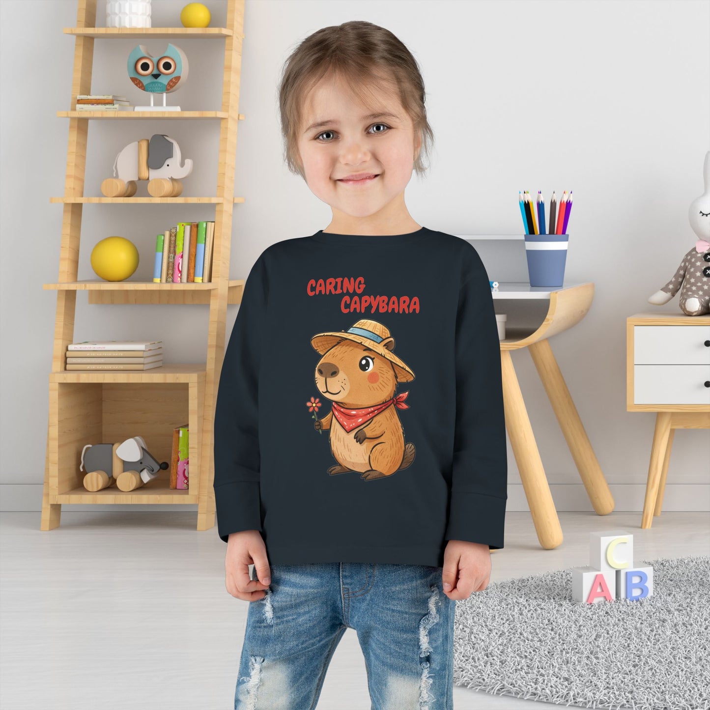 Toddler Long Sleeve Tee - Caring Capybara