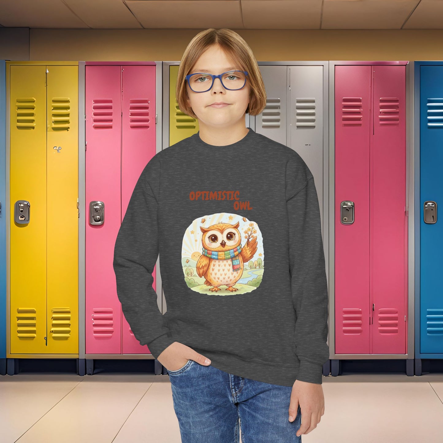 Comfy Kids Sweatshirt - Optimistic Owl