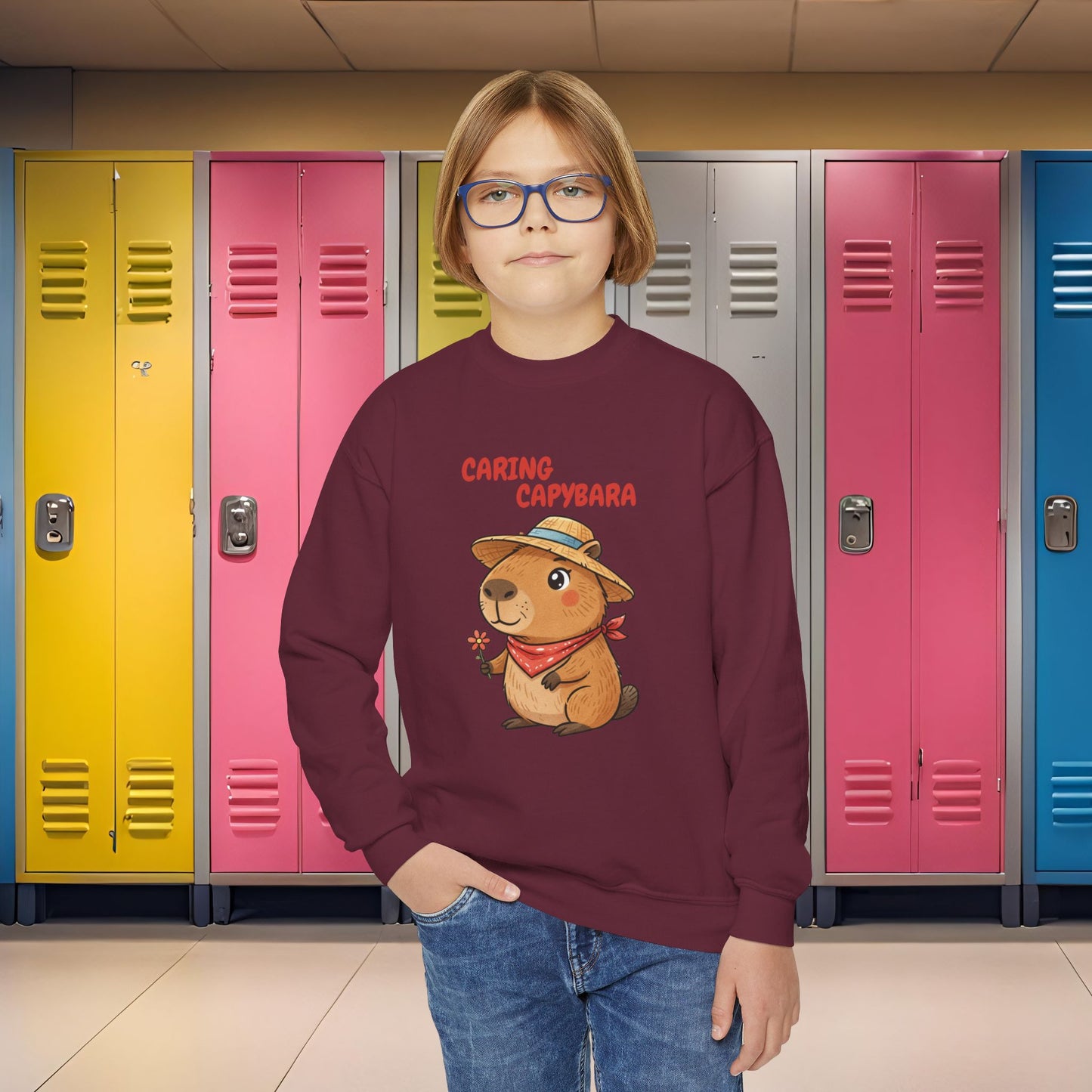 Comfy Kids Sweatshirt - Caring Capybara