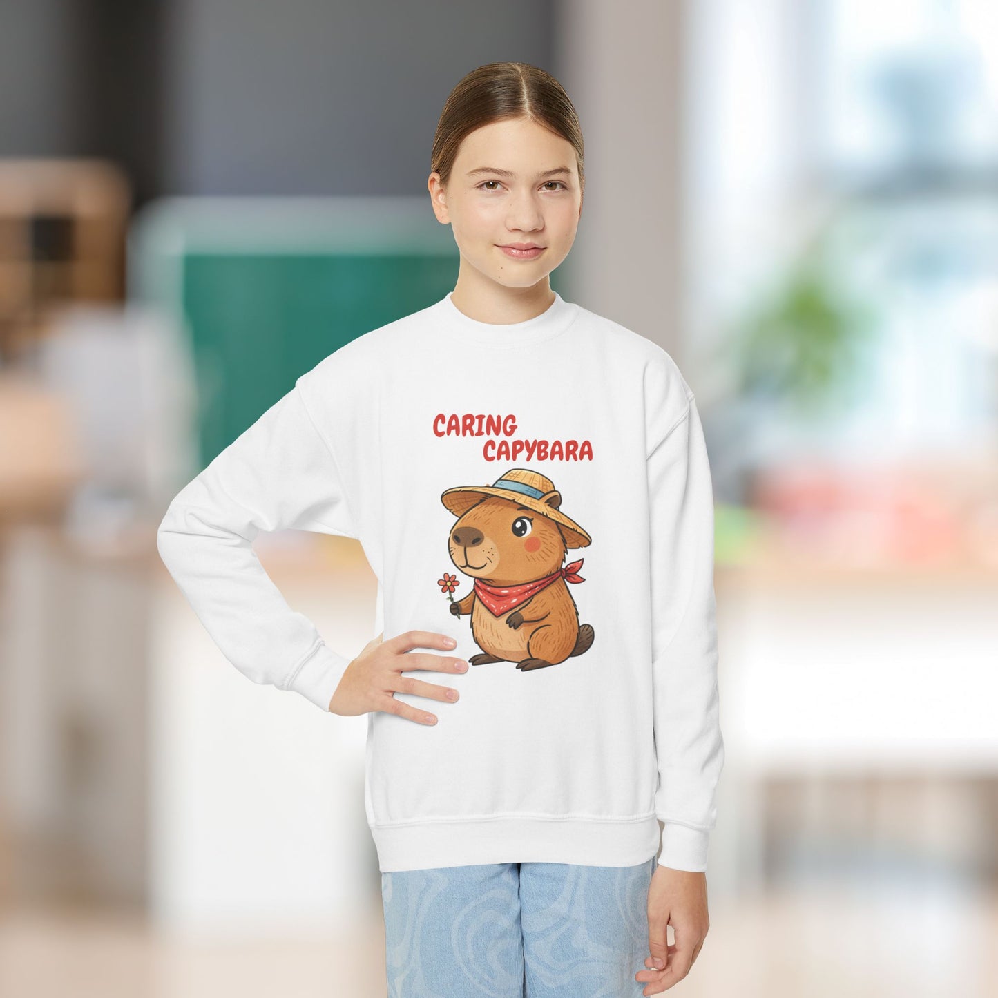 Comfy Kids Sweatshirt - Caring Capybara