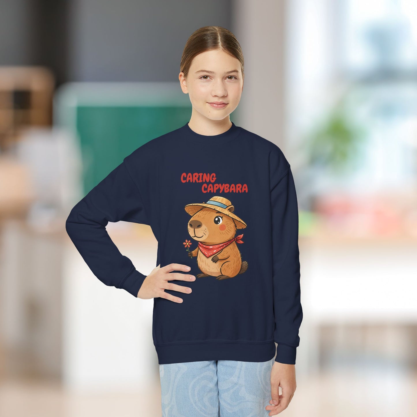 Comfy Kids Sweatshirt - Caring Capybara