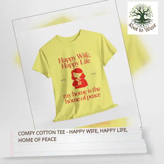 Comfy Cotton Tee - Happy Wife, Happy Life, Home of Peace by@Outfy