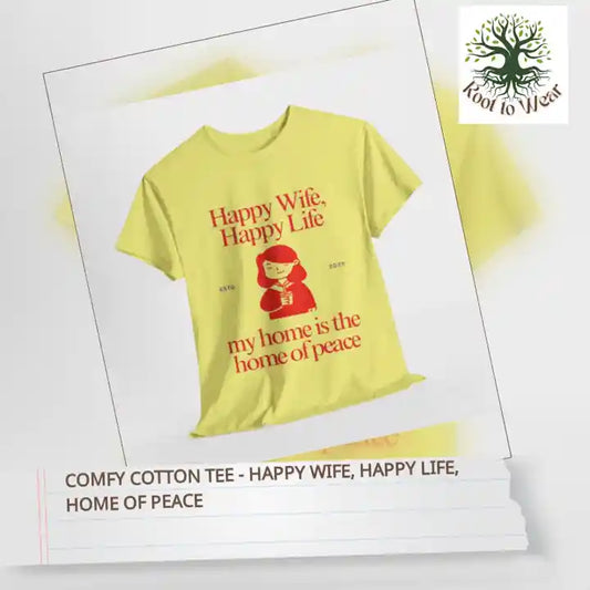 Comfy Cotton Tee - Happy Wife, Happy Life, Home of Peace by@Outfy