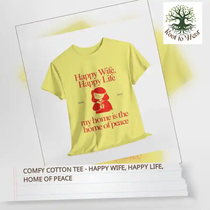 Comfy Cotton Tee - Happy Wife, Happy Life, Home of Peace by@Outfy